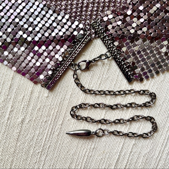 PINK & GREEN HOLOGRAPHIC DUO CHROME GUNMETAL CHAINMAIL MESH THICK CHOKER GOTH - Picture 8 of 9